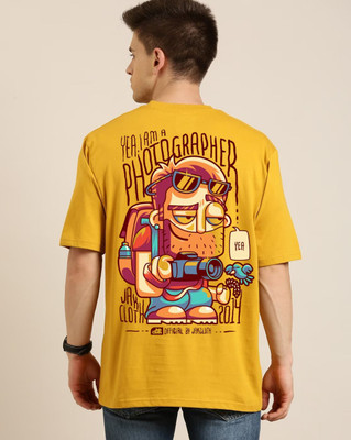 Clickwell Trend Printed, Typography Men Round Neck Yellow T-Shirt