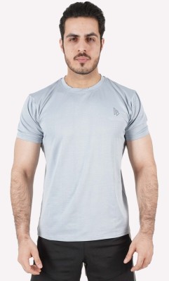 Leanbod Solid Men Round Neck Grey T-Shirt