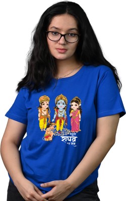 Tedhi Medhi Family Printed Women Round Neck Blue T-Shirt