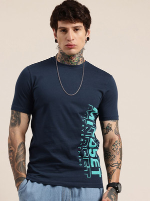 HERE&NOW Printed Men Round Neck Blue T-Shirt