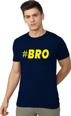 RULEDBYSUN Typography Men Round Neck Navy Blue T-Shirt