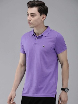 THE BEAR HOUSE Self Design Men Polo Neck Purple T-Shirt