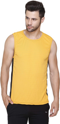 Colors & Blends Colorblock Men Round Neck Yellow T-Shirt