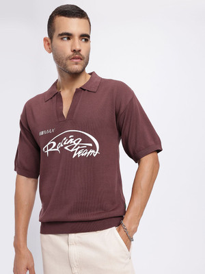 Glitchez Printed Men Polo Neck Red T-Shirt