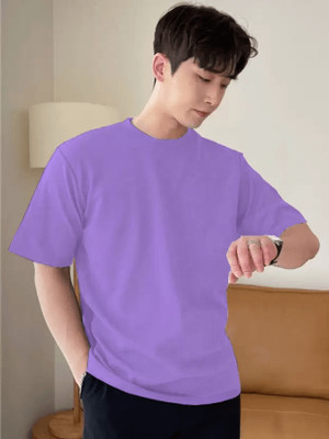 Lasmo Solid Men Round Neck Purple T-Shirt