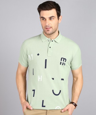 3BROS Typography Men Polo Neck Light Green T-Shirt