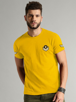 LazyChunks Solid Men Round Neck Yellow T-Shirt