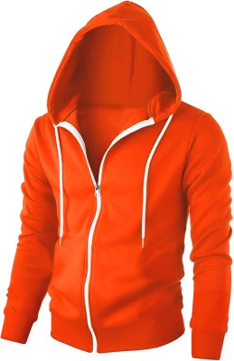 Try This Solid Men Hooded Neck Orange T-Shirt