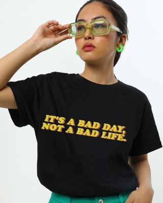 Banotrendy Typography Women Round Neck Black, Yellow T-Shirt