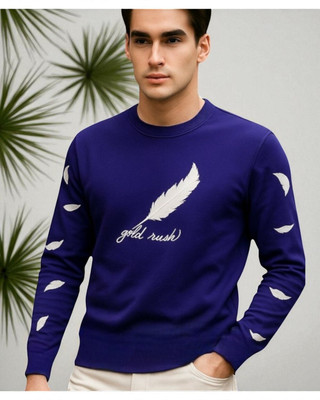 Teezler Printed Men Round Neck Navy Blue T-Shirt