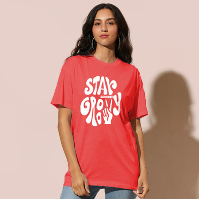 etsun Typography Women Round Neck Red T-Shirt