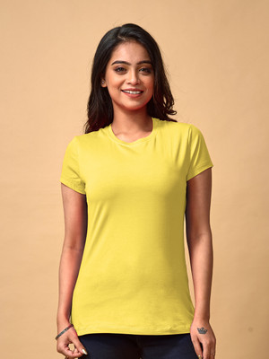 Lyra Solid Women Round Neck Yellow T-Shirt