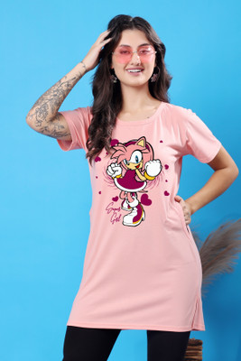 CORSICA Printed Women Round Neck Pink T-Shirt