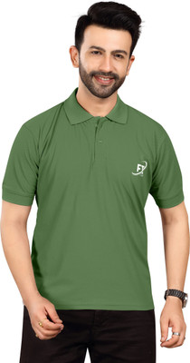F ICON Self Design Men Polo Neck Green T-Shirt