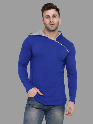tfurnish Solid Men Hooded Neck Blue T-Shirt