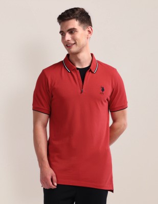 U.S. POLO ASSN. Striped Men Polo Neck Red T-Shirt