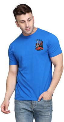 Blisstone Printed Men Round Neck Blue T-Shirt