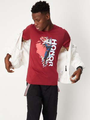 MAX Printed, Typography Men Round Neck Maroon T-Shirt