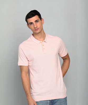 WROGN Solid Men Polo Neck Pink T-Shirt