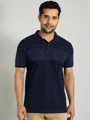 INDIAN TERRAIN Graphic Print Men Polo Neck Blue T-Shirt