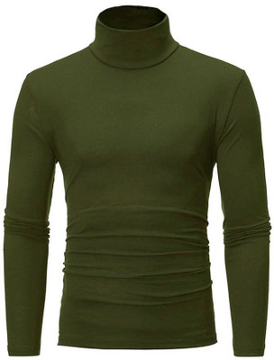 Styvibe Solid Men High Neck Black T-Shirt