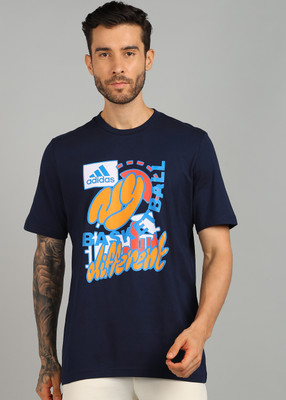 ADIDAS Graphic Print Men Round Neck Blue T-Shirt