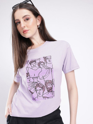 Glitchez Printed Women Round Neck Purple T-Shirt