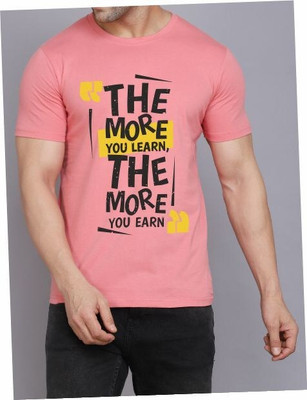 WOOSTRO Printed Men Round Neck Pink T-Shirt