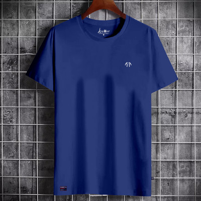 Triptee Solid Men Round Neck Dark Blue T-Shirt