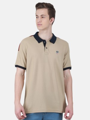 DUKE Solid Men Polo Neck Beige T-Shirt