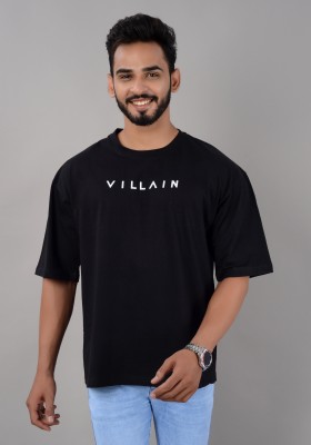 VILLAIN Typography Men Round Neck Black T-Shirt