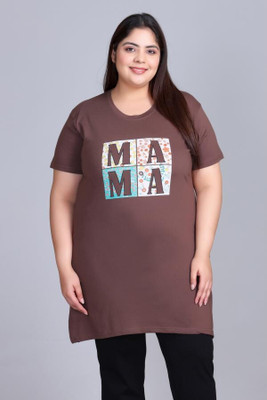 IN Love Printed Women Round Neck Brown T-Shirt