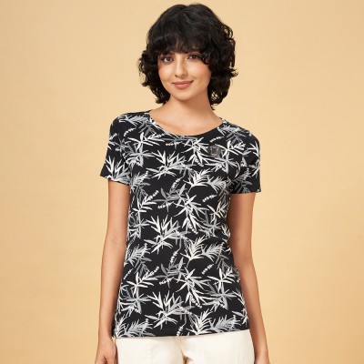 Honey By Pantaloons Printed Women Round Neck Black T-Shirt