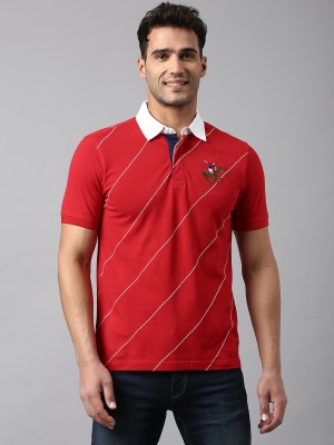 Beverly Hills Polo Club Striped Men Polo Neck Red T-Shirt