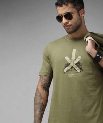 Roadster Printed, Typography Men Round Neck Green T-Shirt