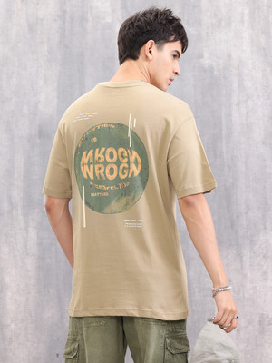 WROGN Printed Men Crew Neck Beige T-Shirt