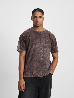Veirdo Washed Men Round Neck Brown T-Shirt