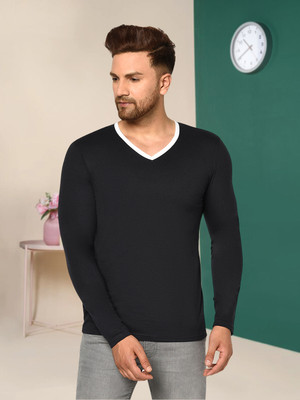 METRONAUT Solid Men V Neck Grey T-Shirt