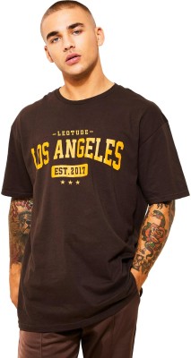 Leotude Printed Men Round Neck Brown T-Shirt