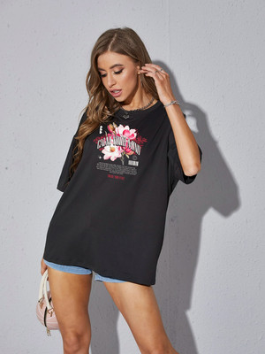 SZN Printed Women Round Neck Black T-Shirt