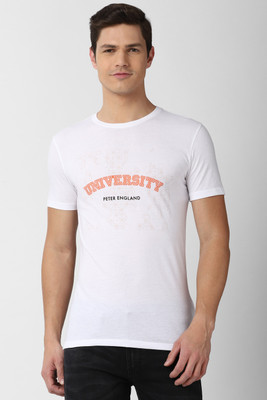 Peter England University Solid Men Round Neck White T-Shirt