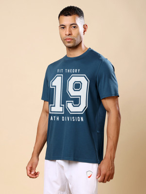 THEFITTHEORY Graphic Print, Typography Men Round Neck Blue T-Shirt