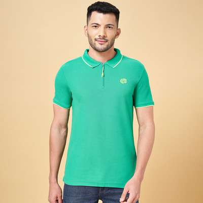 PEOPLE Solid Men Polo Neck Green T-Shirt