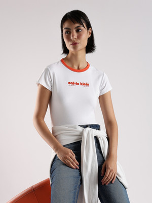 Calvin Klein Jeans Printed Women Round Neck White T-Shirt