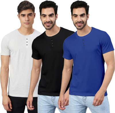 FTX Solid Men Round Neck White, Black, Blue T-Shirt