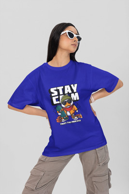 Stylewill Graphic Print Women Round Neck Blue T-Shirt