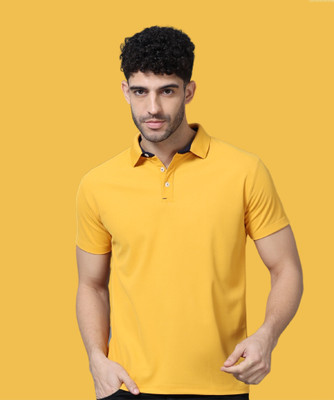Republic Solid Men Polo Neck Yellow T-Shirt