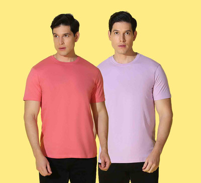 WOOSTRO Solid Men Round Neck Pink, Purple T-Shirt