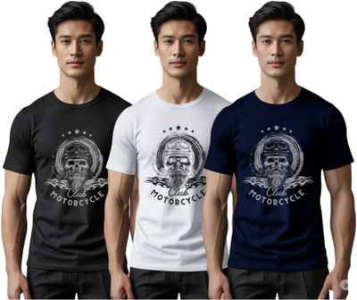 Millionemotions Graphic Print Men Round Neck Black, Blue, White T-Shirt