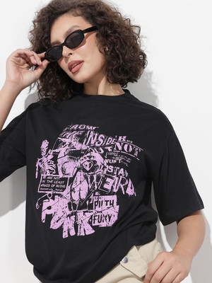 Roadster Graphic Print Women Round Neck Black T-Shirt